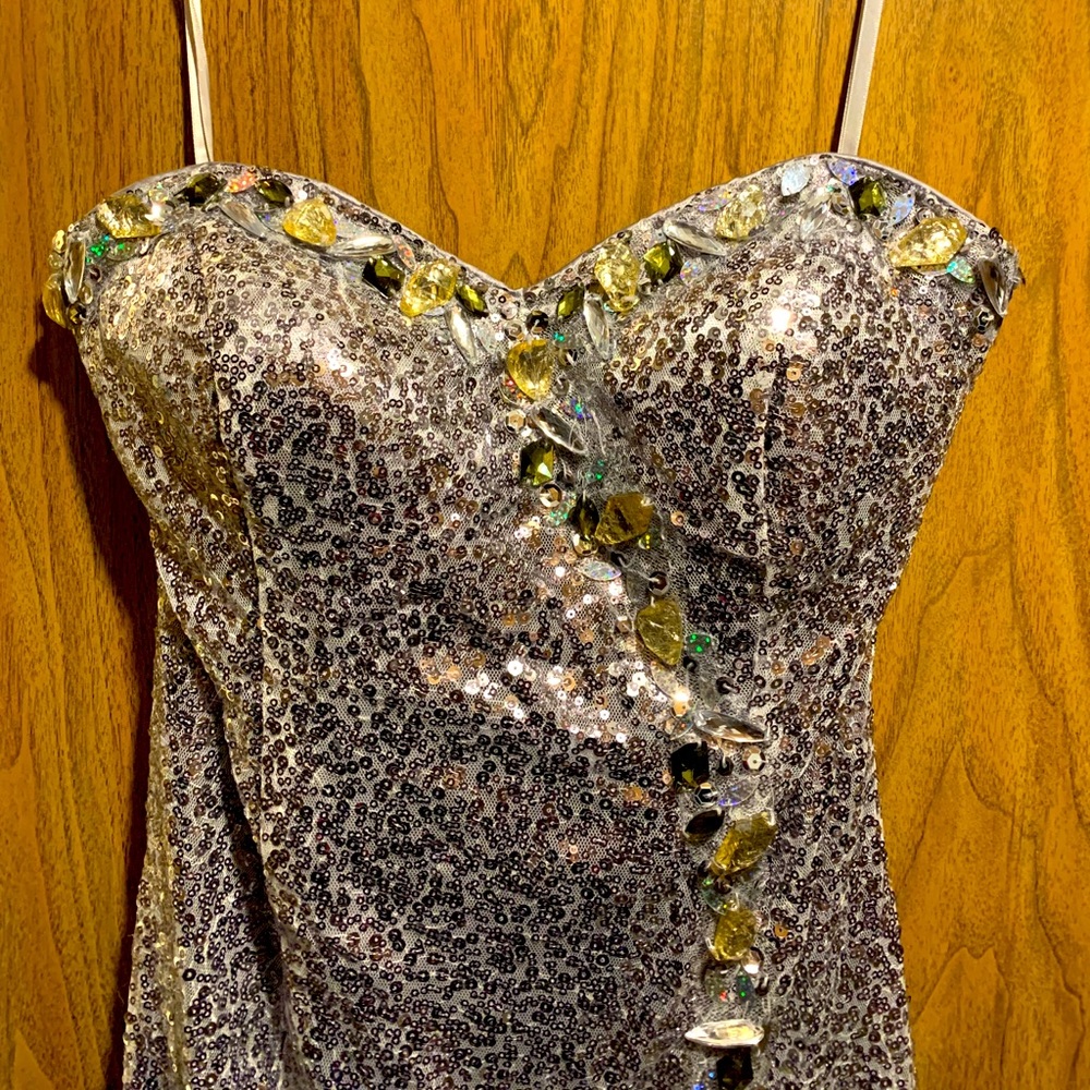 Silver sequin evening gown